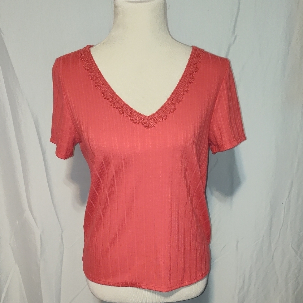 Loft Outlet Size Small Coral Ribbed The Cut Lace Neckline